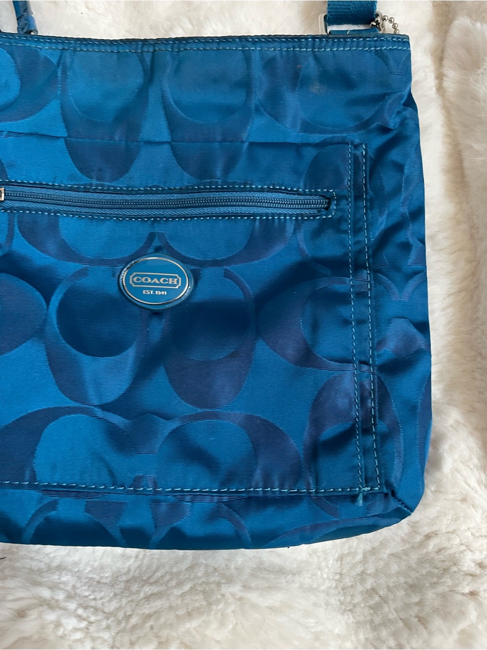Coach Teal Signature Nylon Crossbody Bag - Pre-Owned - Picture 5 of 16